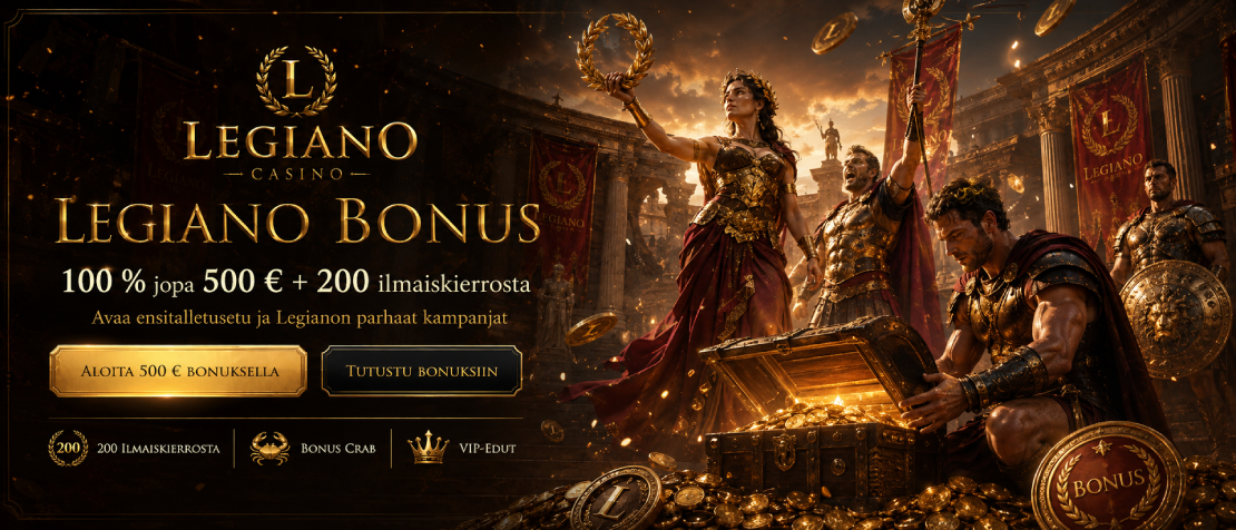 Legiano Bonus – 500 € bonus, 200 ilmaiskierrosta ja Bonus Crab